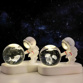 3D Astronaut Crystal Ball Creative LED Night Light για Παιδιά Υπνοδωμάτιο Planet Space Λάμπα ηλιακού συστήματος USB Χριστουγεννιάτικο δώρο για παιδιά