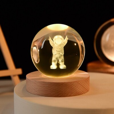 Astronaut 3D Crystal Ball Creativ LED Night Light Pentru Copii Dormitor Planet Space Solar System Lamp USB Crăciun Copii Cadou