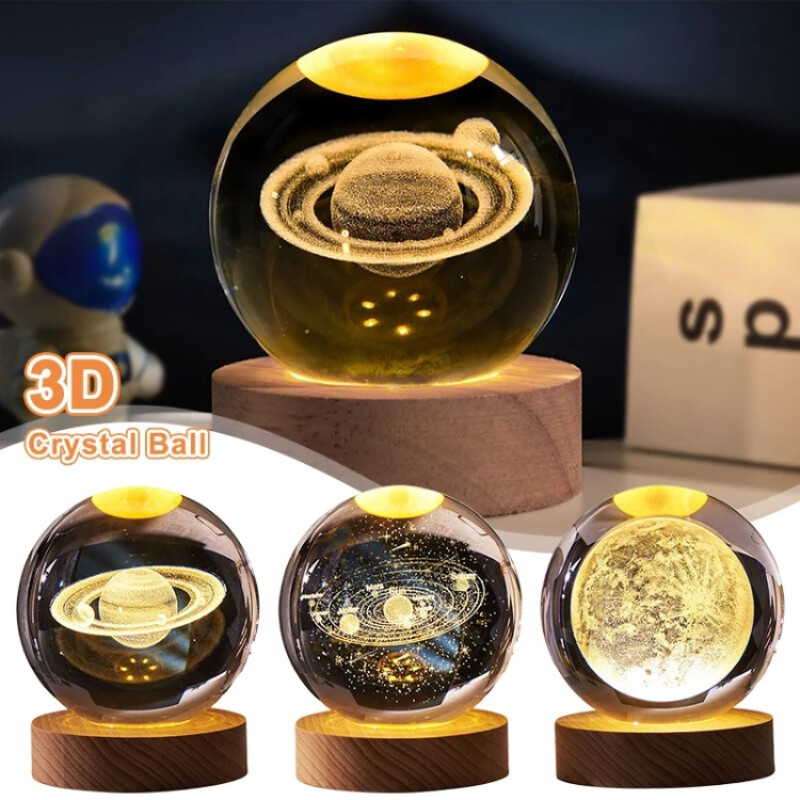 Astronaut 3D Crystal Ball Creativ LED Night Light Pentru Copii Dormitor Planet Space Solar System Lamp USB Crăciun Copii Cadou