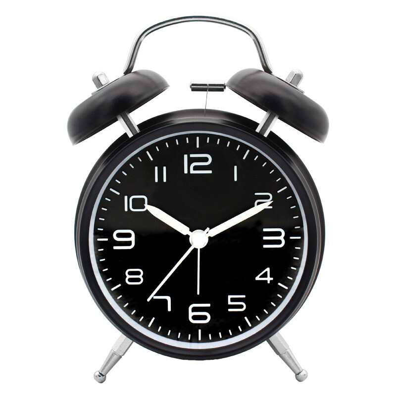 4 colių dviejų varpelių garsus žadintuvas metalinio rėmo 3D ciferblatas su apšvietimu su baterijomis veikiantis stalinis stalinis žadintuvas namams ir biurui