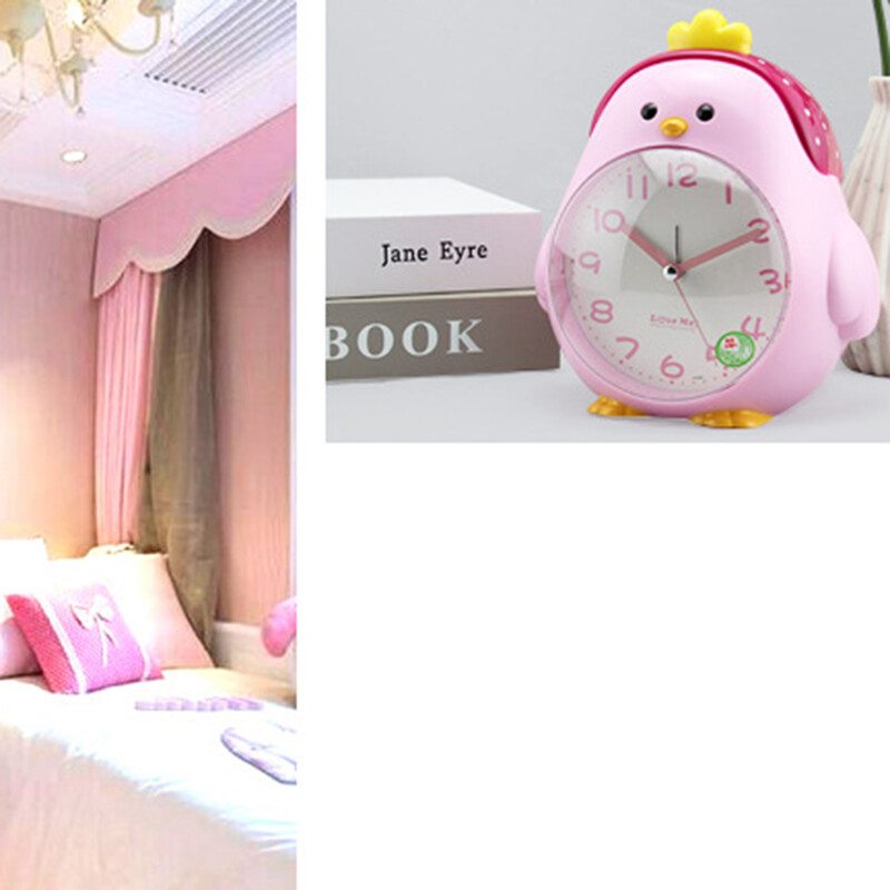 Kūrybingas animacinių filmų vištienos žadintuvas ABS plastikinis naktinis šviestuvas Tylus stalinis laikrodis, skirtas studentų vaikams