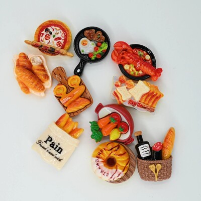 Опаковка от 5 различни 3D креативни магнити за хладилник на тема храна Пластмасови декоративни магнити за изкуствена кухня, правоъгълни кухненски магнити