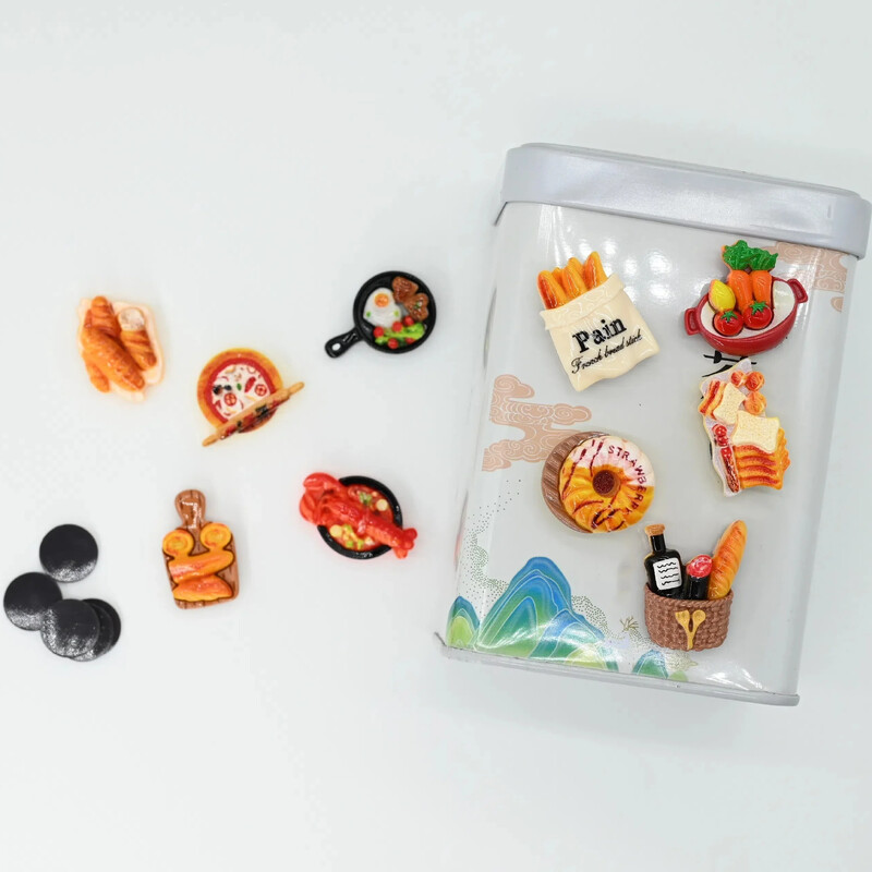 Опаковка от 5 различни 3D креативни магнити за хладилник на тема храна Пластмасови декоративни магнити за изкуствена кухня, правоъгълни кухненски магнити