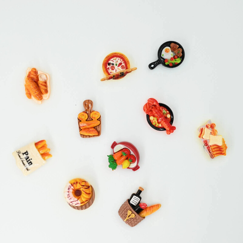 Опаковка от 5 различни 3D креативни магнити за хладилник на тема храна Пластмасови декоративни магнити за изкуствена кухня, правоъгълни кухненски магнити