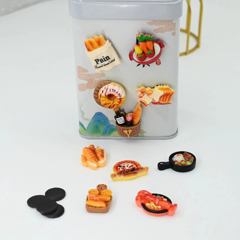 Опаковка от 5 различни 3D креативни магнити за хладилник на тема храна Пластмасови декоративни магнити за изкуствена кухня, правоъгълни кухненски магнити