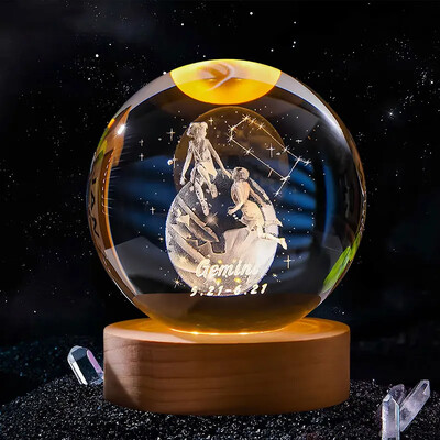 6 см дървена основа 3D кристална топка планета Лазерно гравирана стъклена сфера Коледен подарък за Деня на благодарността Декорация на дома Орнаменти Занаяти