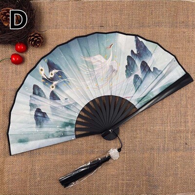 Двустранно антично копринено платно Сгъваемо ветрило Направи си сам ръчно изработено ветрило с дракон в китайски стил Занаяти с висулка с пискюл Hanfu аксесоари