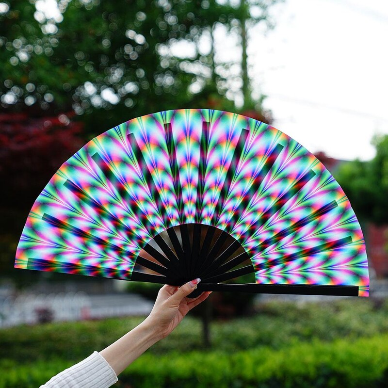 33 см голям сгъваем ръчен рейв вентилатор Chinease/Japanese Gifts Fan Dance Music Colorful Fan Festival Fan Gradient Reflective Fold