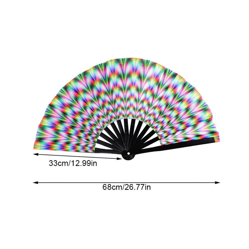33 см голям сгъваем ръчен рейв вентилатор Chinease/Japanese Gifts Fan Dance Music Colorful Fan Festival Fan Gradient Reflective Fold