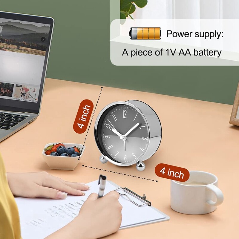 Mitte tiksuv äratuskell, 4-tolline vaikne öökell rasketele magajatele, akutoitega analoogkell, kodukontori jaoks