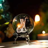 Кристална 3D топка със стойка Лазерно гравирана стъклена сфера Любовник Фигурка Декорация на дома Орнаменти Декор Занаяти
