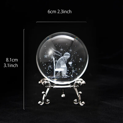 Кристална 3D топка със стойка Лазерно гравирана стъклена сфера Любовник Фигурка Декорация на дома Орнаменти Декор Занаяти