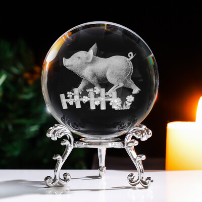 Кристална 3D топка със стойка Лазерно гравирана стъклена сфера Любовник Фигурка Декорация на дома Орнаменти Декор Занаяти