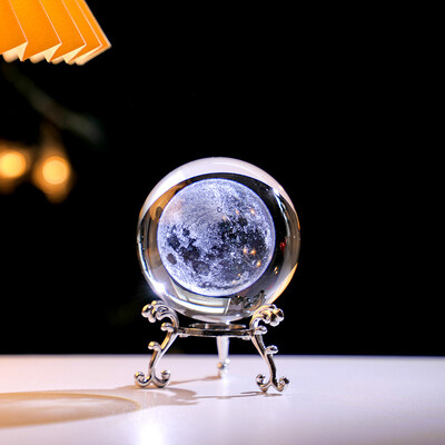 Кристална 3D топка със стойка Лазерно гравирана стъклена сфера Любовник Фигурка Декорация на дома Орнаменти Декор Занаяти