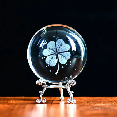Кристална 3D топка със стойка Лазерно гравирана стъклена сфера Любовник Фигурка Декорация на дома Орнаменти Декор Занаяти