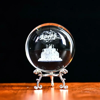 Кристална 3D топка със стойка Лазерно гравирана стъклена сфера Любовник Фигурка Декорация на дома Орнаменти Декор Занаяти