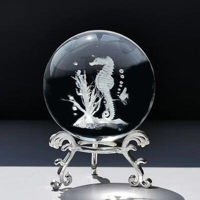Кристална 3D топка със стойка Лазерно гравирана стъклена сфера Любовник Фигурка Декорация на дома Орнаменти Декор Занаяти