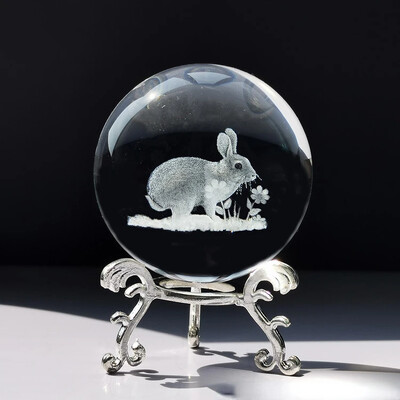 Кристална 3D топка със стойка Лазерно гравирана стъклена сфера Любовник Фигурка Декорация на дома Орнаменти Декор Занаяти