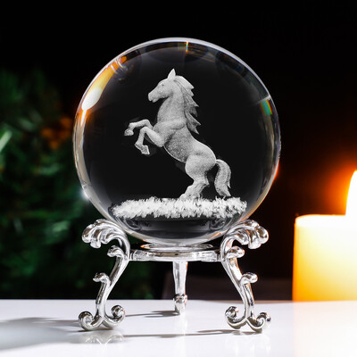 Кристална 3D топка със стойка Лазерно гравирана стъклена сфера Любовник Фигурка Декорация на дома Орнаменти Декор Занаяти