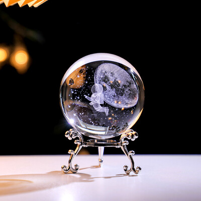 Кристална 3D топка със стойка Лазерно гравирана стъклена сфера Любовник Фигурка Декорация на дома Орнаменти Декор Занаяти