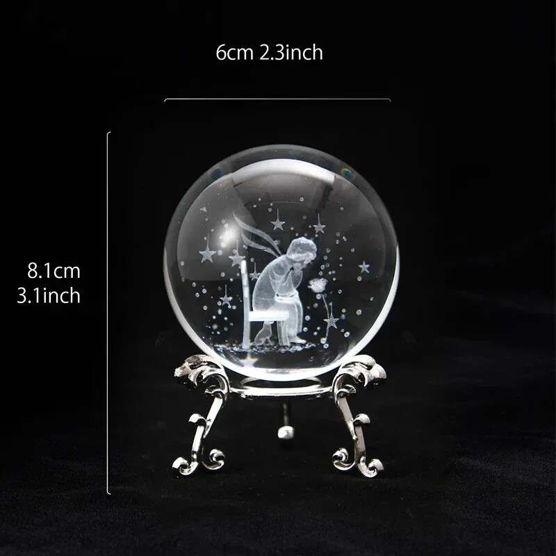 Кристална 3D топка със стойка Лазерно гравирана стъклена сфера Любовник Фигурка Декорация на дома Орнаменти Декор Занаяти