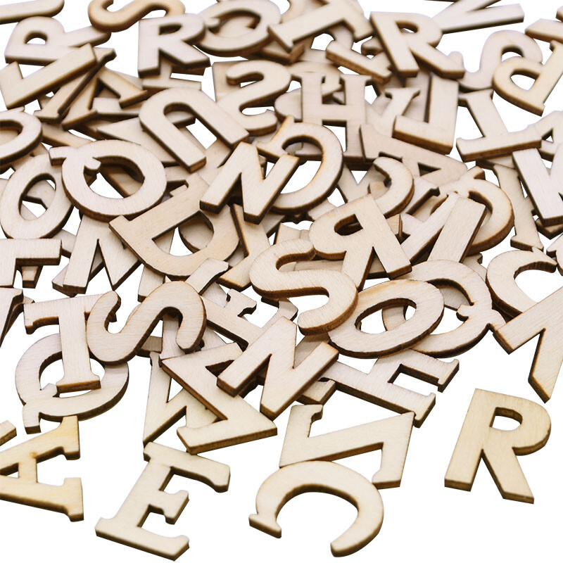 100бр. Случайни смесени дървени букви Азбука Английски номер Digtal Scrapbooking Arts Crafts Направи си сам Сватбени украшения Декорация
