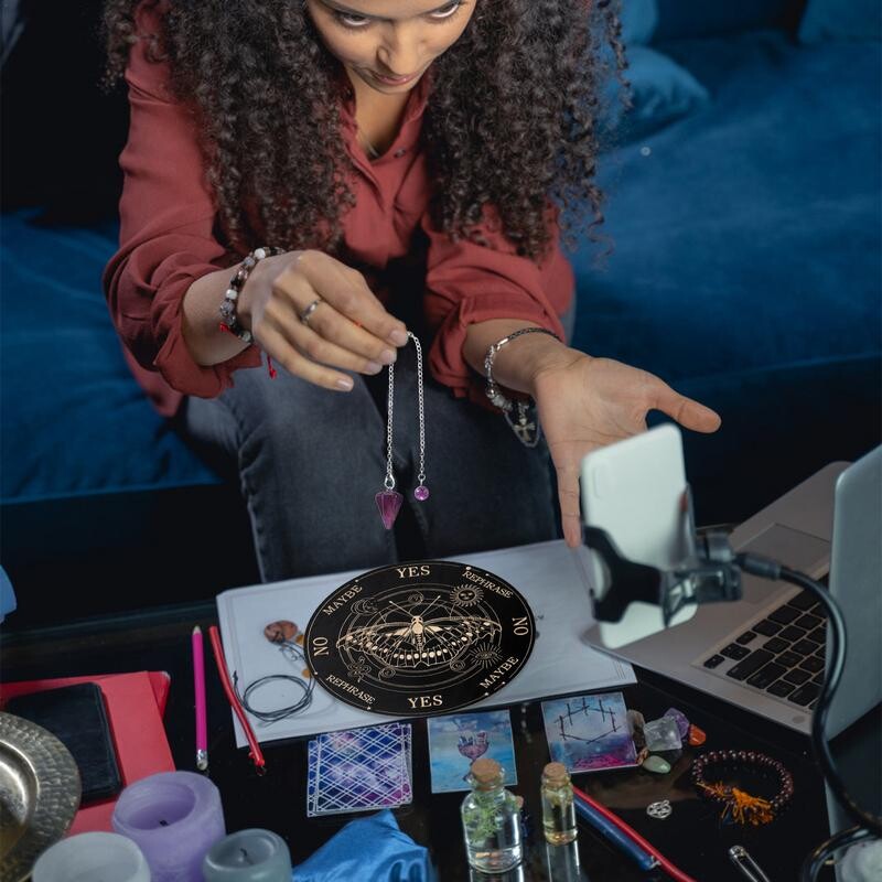 Дъска с махало за гадаене Звездна дъска с махало Радиестезия Гадаене Луна Звезди Гадаене Лечебна медитационна дъска Орнаменти