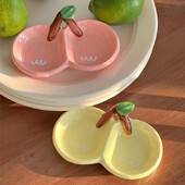 Двойна решетка за подправки с череши Домакинска керамика Чиния за потапяне в сос Креативна ресторантска купа за десерт Релефна посуда