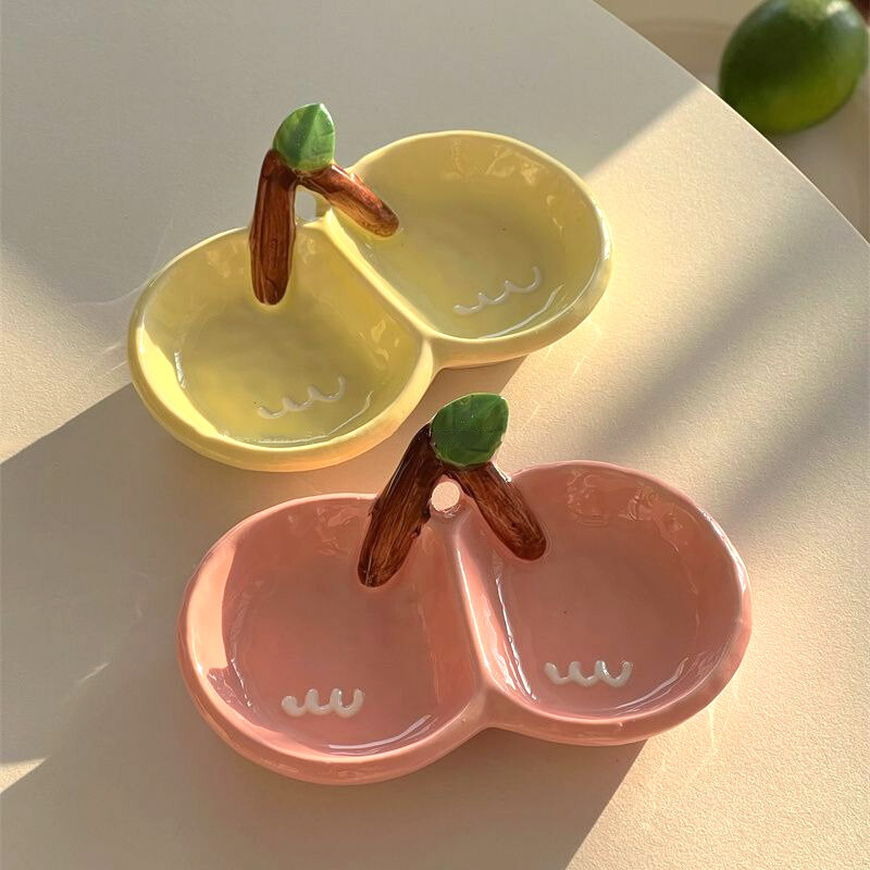 Двойна решетка за подправки с череши Домакинска керамика Чиния за потапяне в сос Креативна ресторантска купа за десерт Релефна посуда