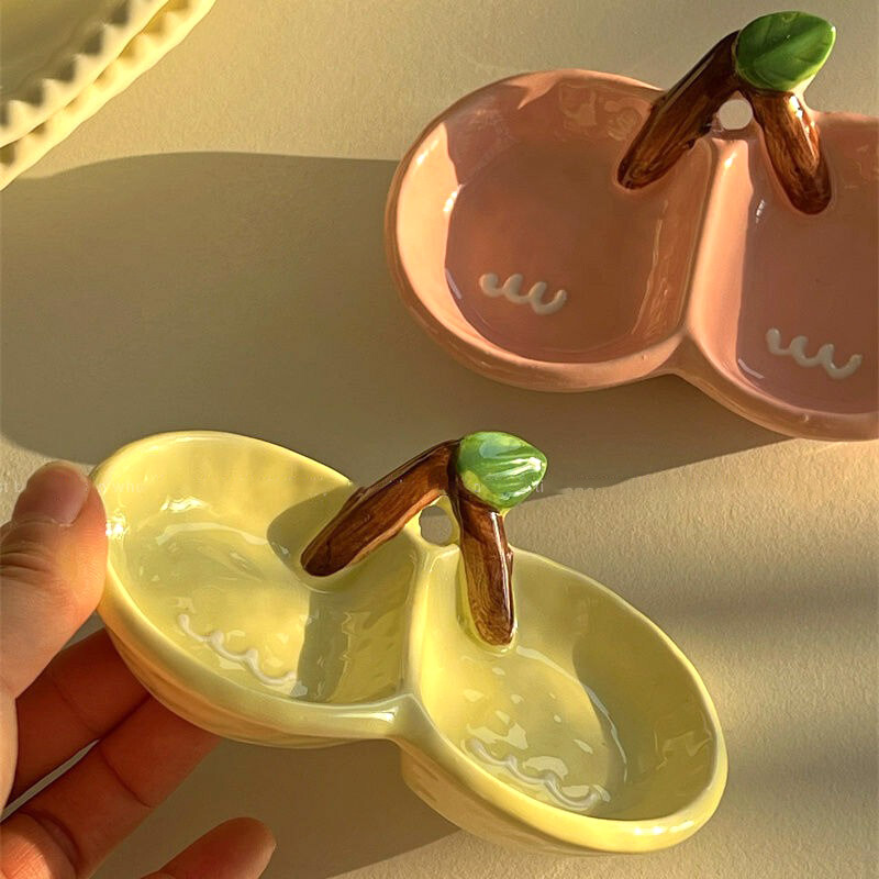 Двойна решетка за подправки с череши Домакинска керамика Чиния за потапяне в сос Креативна ресторантска купа за десерт Релефна посуда