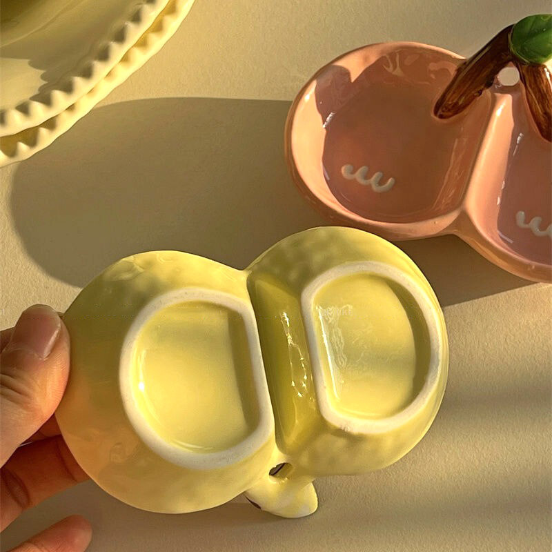 Двойна решетка за подправки с череши Домакинска керамика Чиния за потапяне в сос Креативна ресторантска купа за десерт Релефна посуда