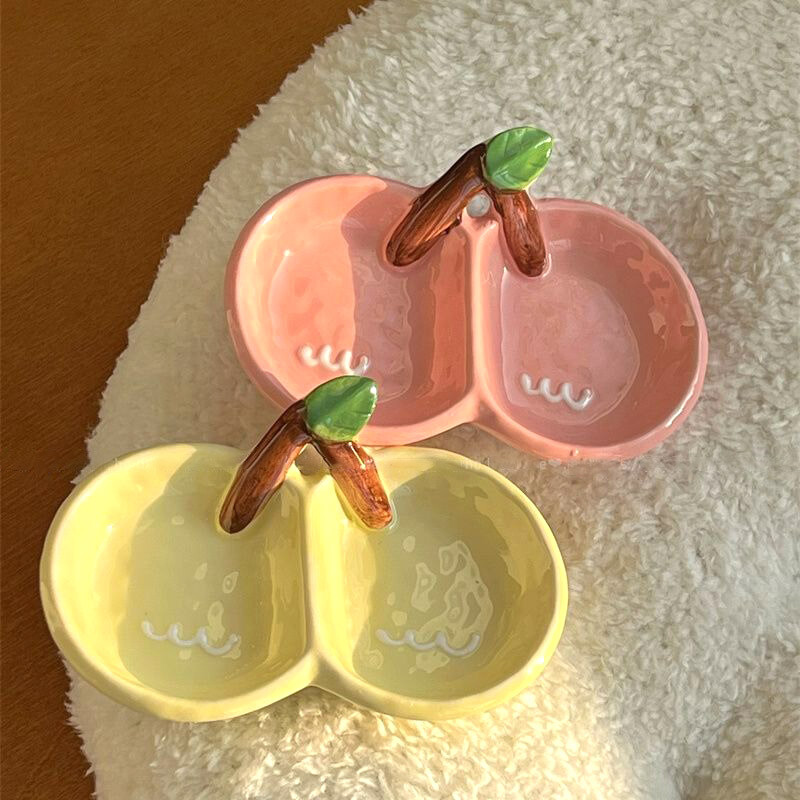 Двойна решетка за подправки с череши Домакинска керамика Чиния за потапяне в сос Креативна ресторантска купа за десерт Релефна посуда