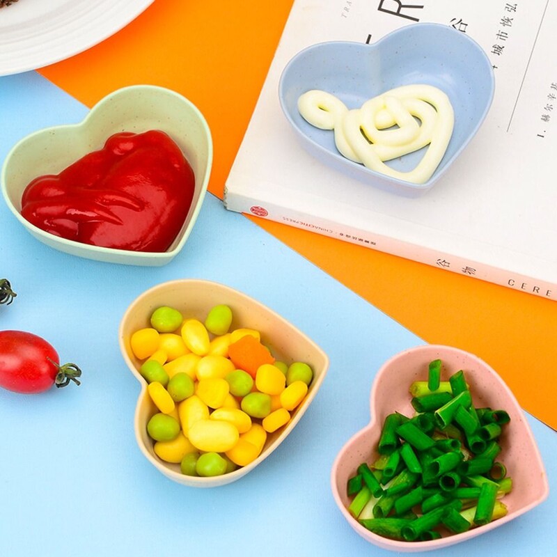 10 бр. Разградим съд с подправки във формата на сърце Лека купа за потапяне против капки Пшенична слама Ястия за сос Подправка