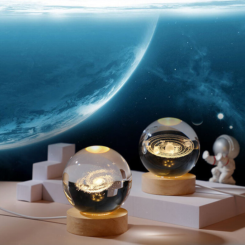USB LED naktinės lemputės galaktika krištolinė rutulinė stalo lempa 3D planetos mėnulio lempa miegamojo namų dekoras, skirtas vaikų vakarėliui, vaikų gimtadienio dovanos