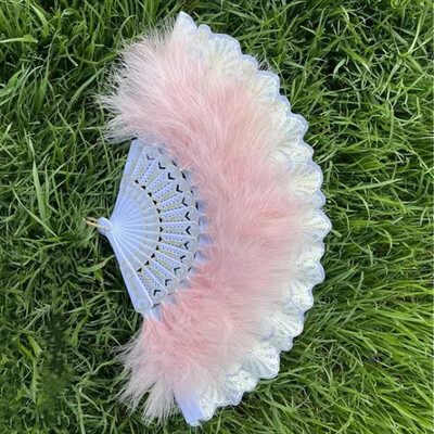 Сгъваеми ветрила от пера в китайски стил Меки пухкави ръчни подаръци за сватбено тържество Момичета Танцов дантелен вентилатор Косплей Сценичен реквизит Домашен декор