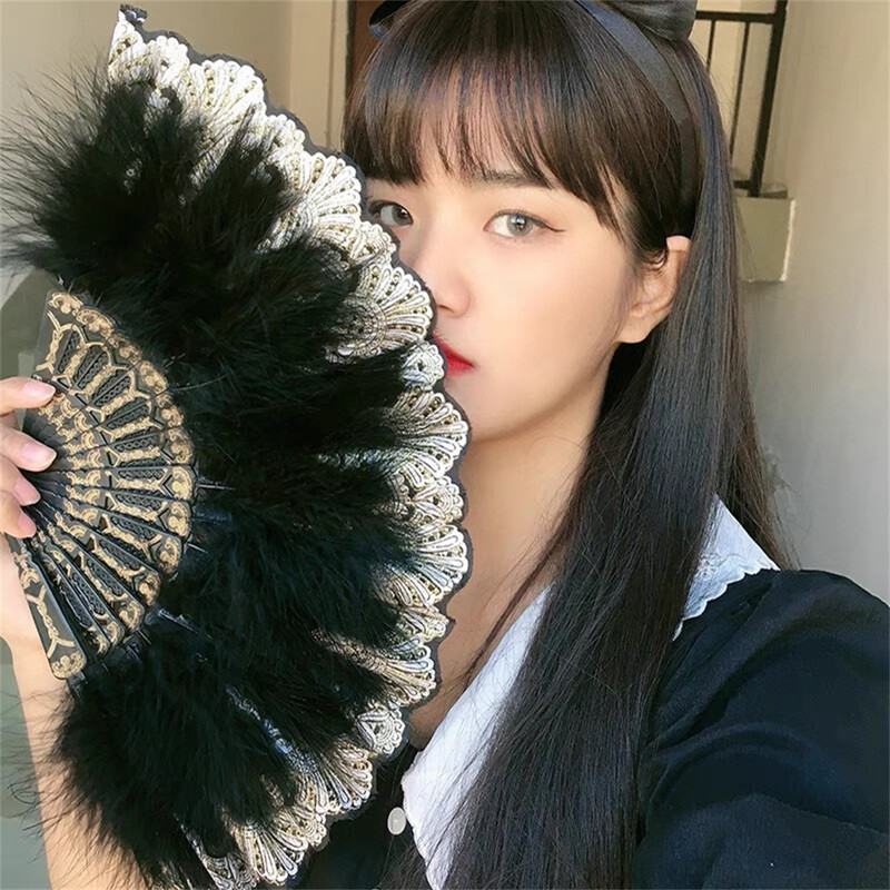 Сгъваеми ветрила от пера в китайски стил Меки пухкави ръчни подаръци за сватбено тържество Момичета Танцов дантелен вентилатор Косплей Сценичен реквизит Домашен декор