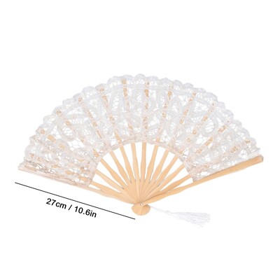 Сгъваем вентилатор Свята дантела Бамбукови кости Декоративен винтидж ръчен вентилатор с пискюл за представление Подарък за декорация на дрехи