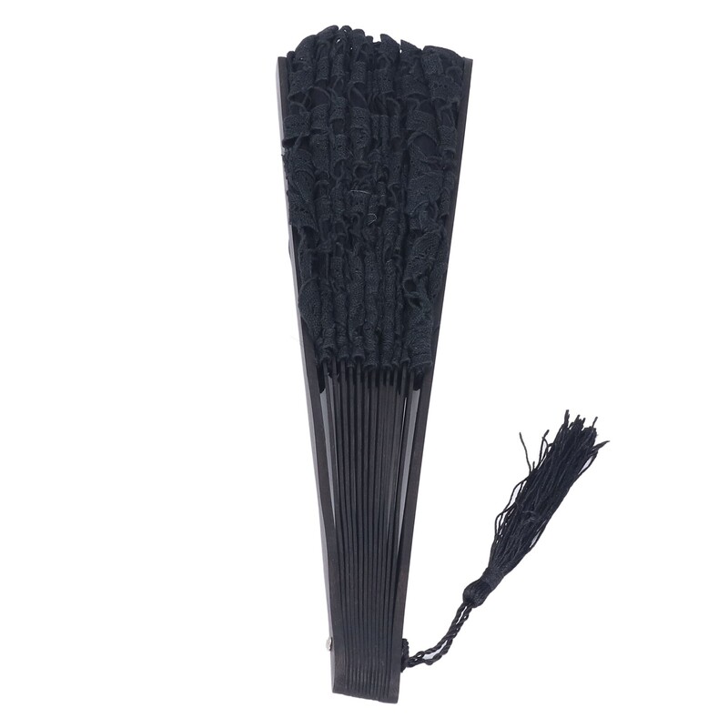 Сгъваем вентилатор Свята дантела Бамбукови кости Декоративен винтидж ръчен вентилатор с пискюл за представление Подарък за декорация на дрехи