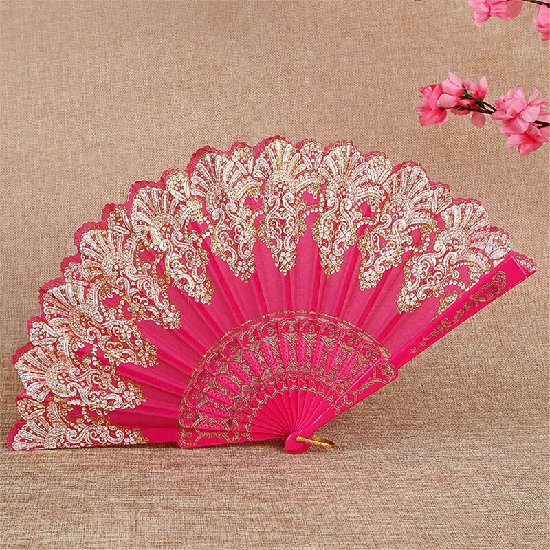 Сгъваем ретро модел Ръчен вентилатор Единично цвете Сгъваем вентилатор Китайски танцов вентилатор Сватбено парти Пластмасови консумативи Ръчно за жени