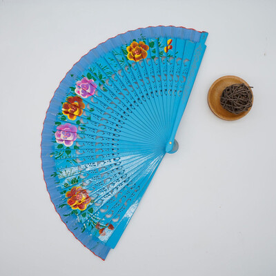 Сгъваем вентилатор дървен испански вентилатор за танци Аксесоари за облекло Начало Декор Орнаменти Занаяти Танцуващ печат Фотография Реквизит