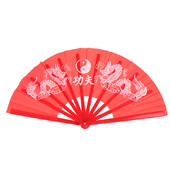 Червен китайски Kung Fu Fan Wushu Dragon Plastic Bone бойни изкуства Performance Hand Fold Stage Fan Sichuan Opera Prop Summer Fans