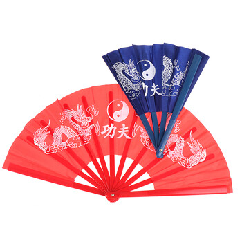 Κόκκινο κινέζικο Kung Fu Fan Wushu Dragon Plastic Bone Martial Arts Performance Hand Fold Stage Fan Sichuan Opera Prop Summer fans