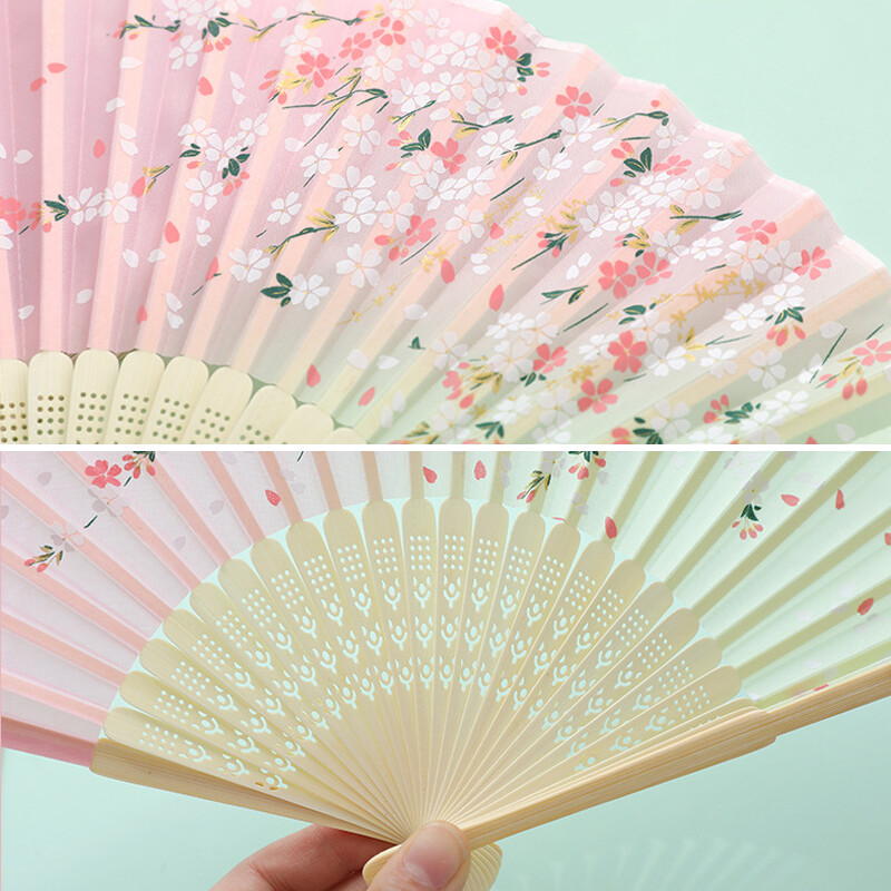 Винтидж копринен сгъваем ръчен вентилатор Китайски японски бамбукови вентилатори Занаятчийски подаръци Дамски танцови представления Подпори Декорация на дома Орнаменти