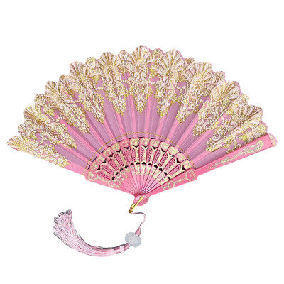 Китайски древен вентилатор Пластмасов сгъваем вентилатор Hanfu вентилатор за жени Японски домашен декор черен червен танц Сватбен парти сгъваем вентилатор