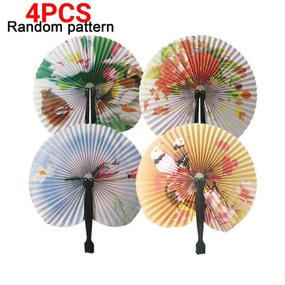 4PCS Ретро вятърна мелница Малък кръгъл хартиен вентилатор В китайски стил Ръчен вентилатор Сватбени креативни сгъваеми хартиени вентилатори Ръчни сгъваеми вентилатори НОВО