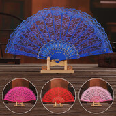 Sklopiva ručna lepeza od čipke Bijela Crna Plava Svadbena zabava Kineski stil Rekviziti za nastup Plesna plastična sklopiva lepeza Ručna