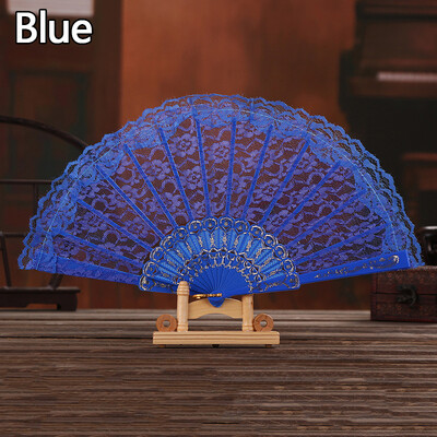 Sklopiva ručna lepeza od čipke Bijela Crna Plava Svadbena zabava Kineski stil Rekviziti za nastup Plesna plastična sklopiva lepeza Ručna