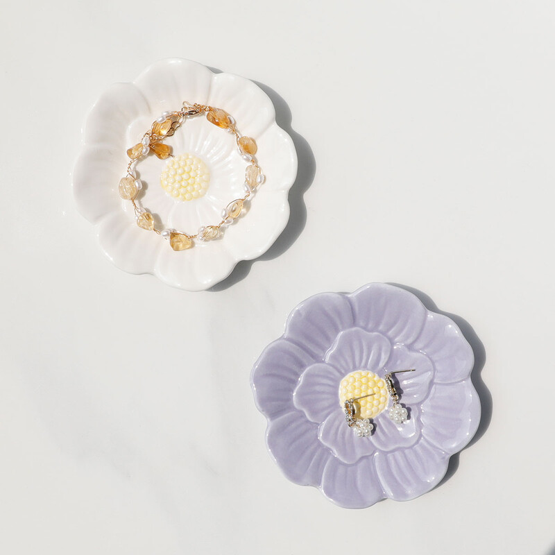 1 бр лилава керамична тава за бижута цветя пръстен държач за съдове Порцеланова тава за дрънкулки декоративна плоча за дрънкулки за пръстен колие