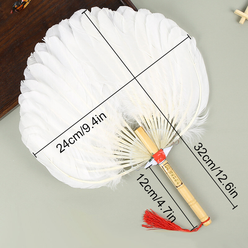 Винтидж вентилатор от пера, ръчно изработен вентилатор в древен стил, занаятчийски вентилатор Zhuge Liang Fan, драма, сценично представление, парти консумативи, фотографски реквизит