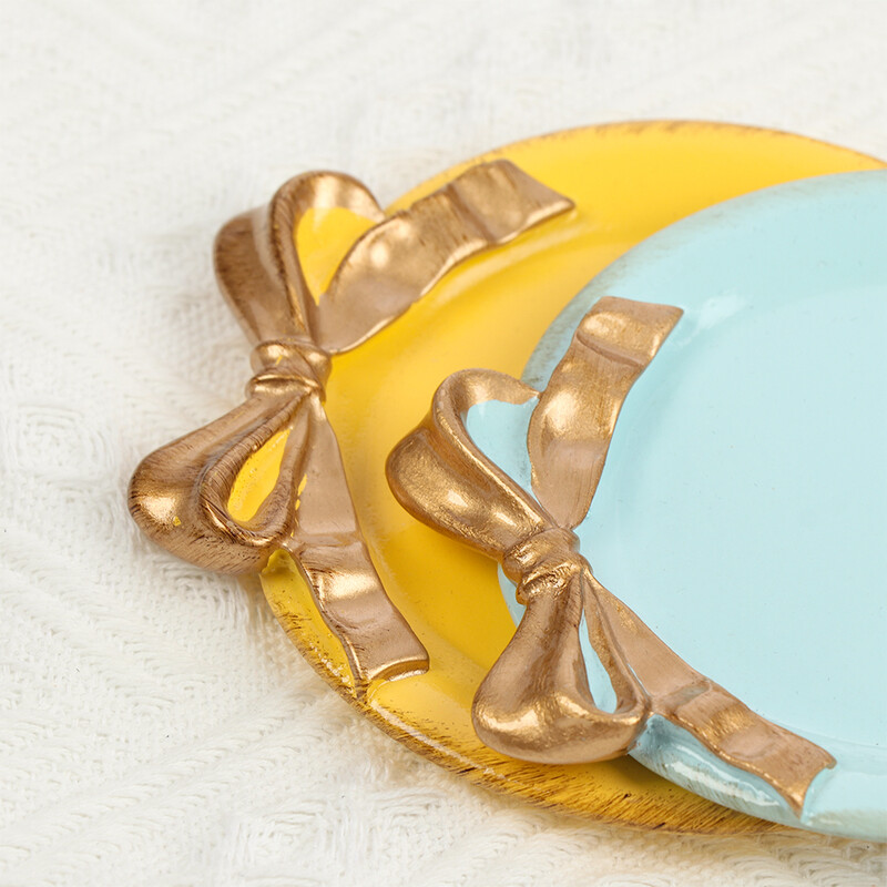 Bowknot Малка кръгла чиния Малка квадратна чиния Смола Десертна чиния за торта Декорация на чиния за бижута Тава за съхранение на бижута Кръгла чиния